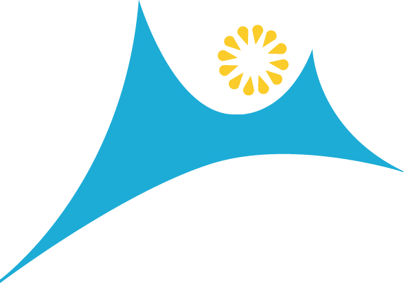 Logo. Blue bridge with yellow sun.